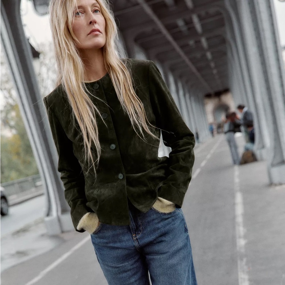 100% SUEDE LEATHER FLARED HEM JACKET